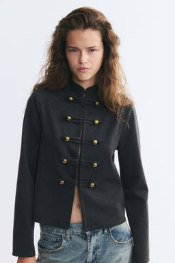 H&M - Women Grey Button-Detail Ponte Di Roma Jacket