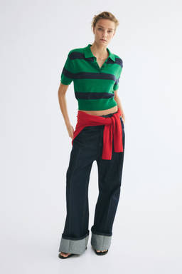 H&M - Women Green Fine-Knit Polo Shirt