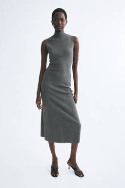 H&M - Women Grey Belted fine-knit dress