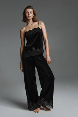 H&M - Women Black Lace-Detail Velour Top