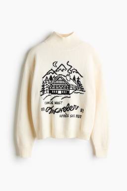 H&M - Women White Jacquard-Knit Turtleneck Jumper