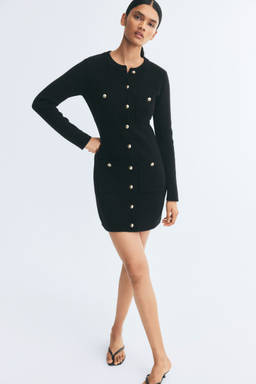 H&M - Women Black Knitted Button-Front Dress