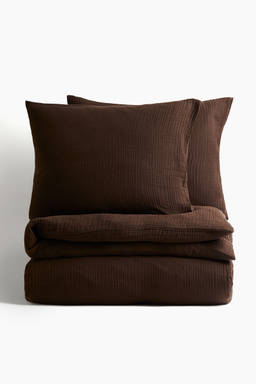 H&M - Brown Muslin Double/King Duvet Cover Set