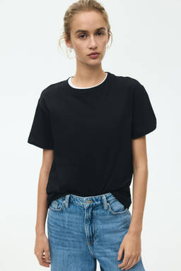 H&M - Women Black Cotton T-Shirt