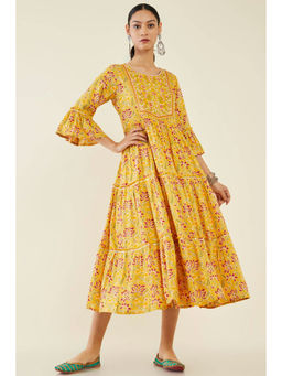Soch - Women Mustard Rayon Printed Kurta