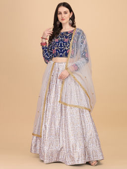 Amrutam Fab - Womens Partywear Navy Blue Digital Printed Lehenga Choli (Set of 3)