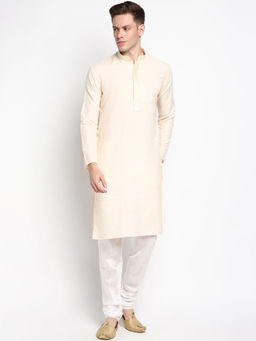 Devoiler - Men Self Design Ivory Fine Cotton Kurta