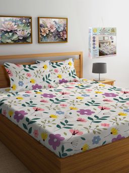 FABINALIV - Multicolor Floral 300 Tc Super King Size Bedsheet With 2 Pillow Covers