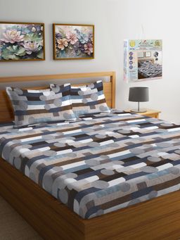 FABINALIV - Multicolor Geometric 300 Tc Super King Size Bedsheet With 2 Pillow Covers