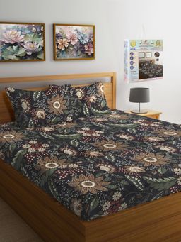 FABINALIV - Multicolor Floral 300 Tc Super King Size Bedsheet With 2 Pillow Covers
