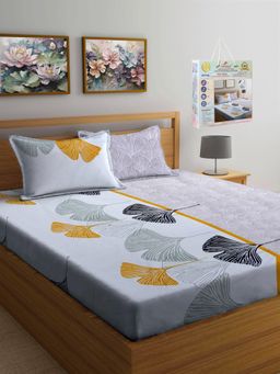FABINALIV - Multicolor Floral 300 Tc Super King Size Bedsheet With 2 Pillow Covers