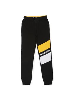 Alan Jones - Cotton Knit Solid Joggers with Color Panel Detail - Black