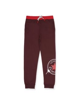 Alan Jones - Cotton Knit Placement Graphic Print Joggers - Wine