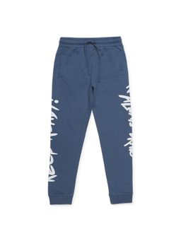 Alan Jones - Cotton Knit Text Printed Joggers - Blue Steel