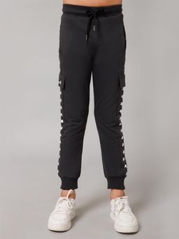 Alan Jones - Cotton Knit Graphic Print Joggers - Dark Grey