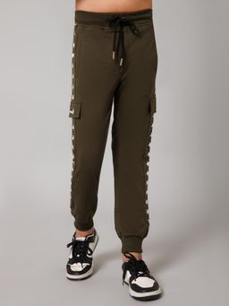 Alan Jones - Cotton Knit Graphic Print Joggers - Olive