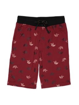 Alan Jones - Terry Knit Knee Length Printed Shorts - Maroon
