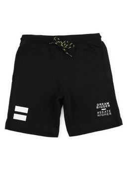 Alan Jones - Terry Knit Knee Length Text Printed Shorts -Black