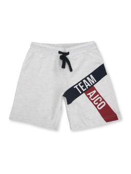 Alan Jones - Terry Knit Knee Length Text Printed Shorts - Light Grey