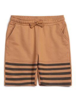 Alan Jones - Terry Knit Knee Length Strips Printed Shorts - Tan