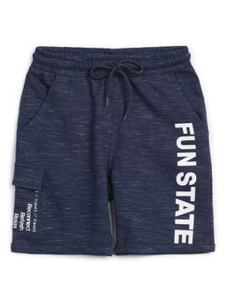 Alan Jones - Terry Knit Knee Length Text Printed Shorts - Blue