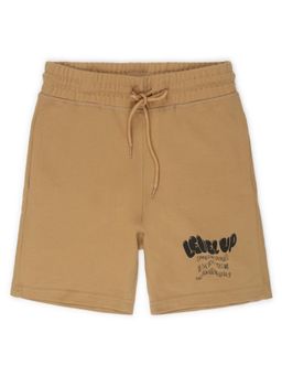 Alan Jones - Terry Knit Knee Length Text Printed Shorts - Beige