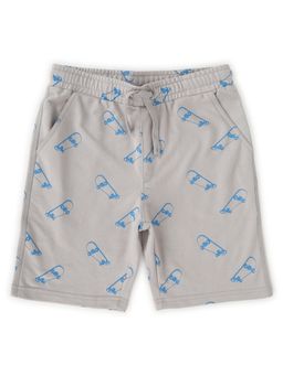 Alan Jones - Terry Knit Knee Length Printed Shorts - Light Grey