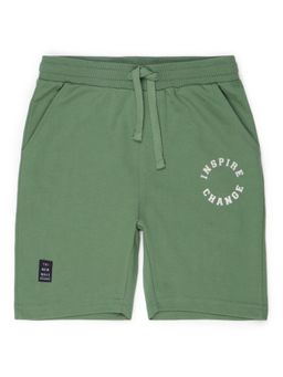 Alan Jones - Terry Knit Knee Length Text Printed Shorts - Green