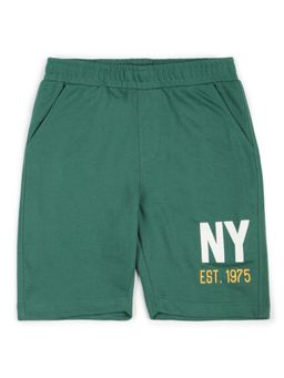 Alan Jones - Terry Knit Knee Length Text Printed Shorts - Green