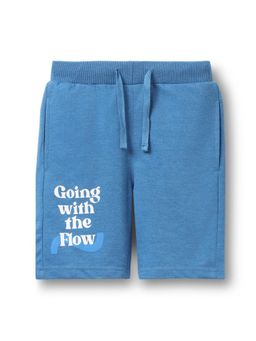 Alan Jones - Terry Knit Knee Length Text Printed Shorts - Melange Blue