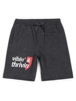 Alan Jones - Terry Knit Knee Length Text Printed Shorts - Black
