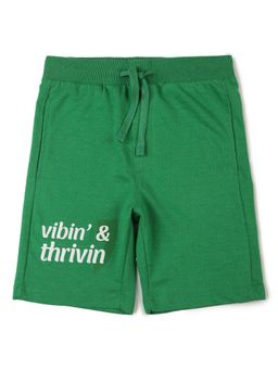 Alan Jones - Terry Knit Knee Length Text Printed Shorts - Green