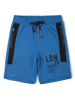 Alan Jones - Terry Knit Knee Length Text Printed Shorts - Blue