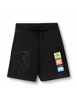 Alan Jones - Terry Knit Knee Length Graphic Shorts - Black