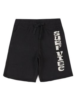 Alan Jones - Terry Knit Knee Length Text Printed Shorts - Black