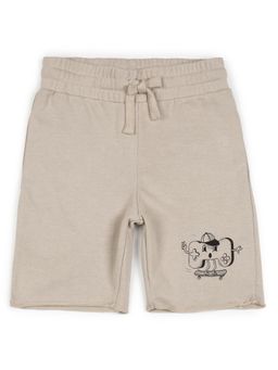 Alan Jones - Terry Knit Knee Length Graphic Shorts - Beige
