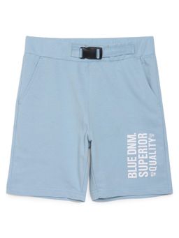 Alan Jones - Terry Knit Knee Length Text Printed Shorts - Light Blue