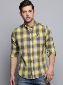 SHOWOFFFF - Mens Spread Collar Olive Checked Shirt