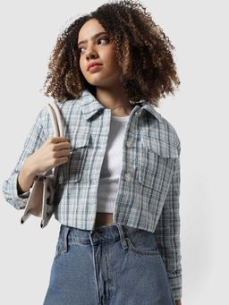 PINACOLADA - Womens Blue Textured Cropped Blazer