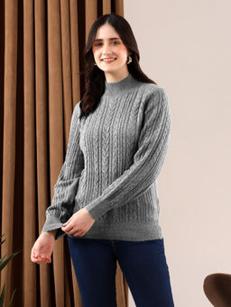 KOTTY - Grey Vibrant Textured Knit Pullover Sweater