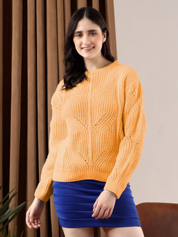 KOTTY - Orange Vibrant Textured Knit Pullover Sweater
