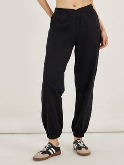 Styli - Women Black Solid High Rise Tapered Fit Full Length Joggers