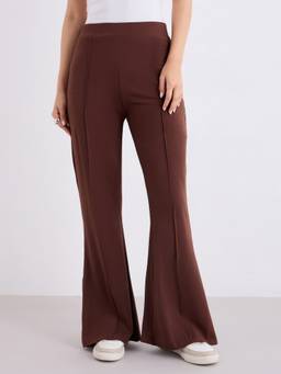 Styli - Women Brown Solid High Rise Flared Full Length Pant