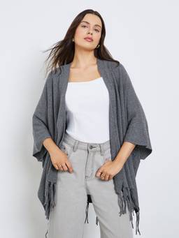 Styli - Women Grey Solid Open Front Oversized Longline Cardigan