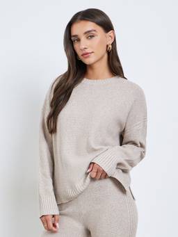 Styli - Women Beige Solid Long Sleeves Boxy Fit Sweater