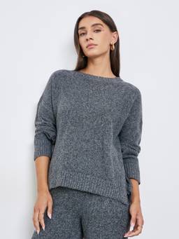 Styli - Women Charcoal Solid Long Sleeves Boxy Fit Sweater