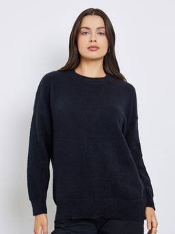 Styli - Women Dark Blue Solid Long Sleeves Relaxed Fit Sweater