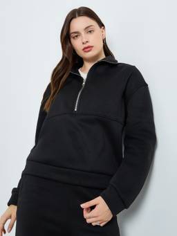 Styli - Women Black Solid High Neck Full Sleeves Co Ord Set