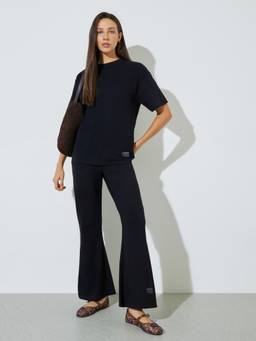 Styli - Women Black Solid Round Neck Half Sleeves Co Ord Set