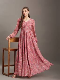 Miss Chase - Women's Pink Floral Smocked Maxi Dress